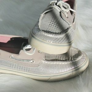 Sperry top-sider silver herringbone 8.5 women's